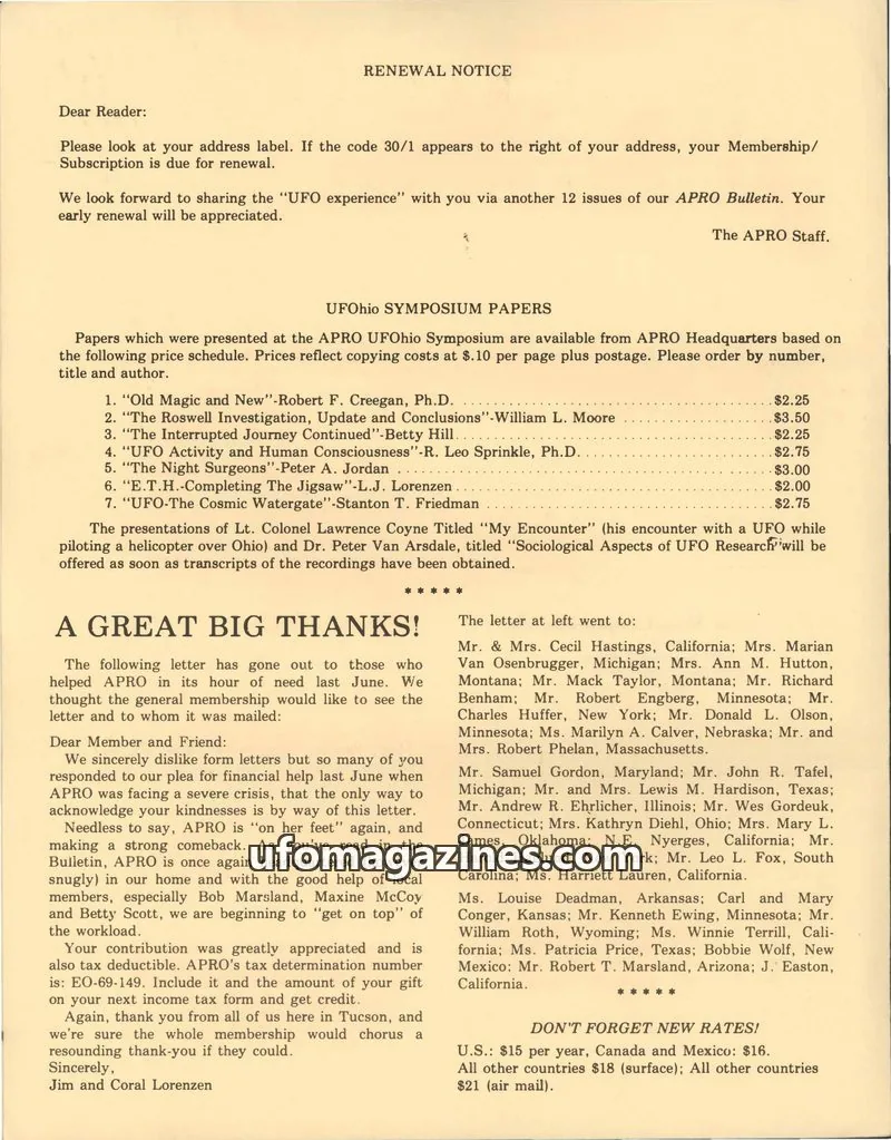 Cover of AERIAL PHENOMENA RESEARCH ORGANIZATION, INC. issue 11: the apro bulletin