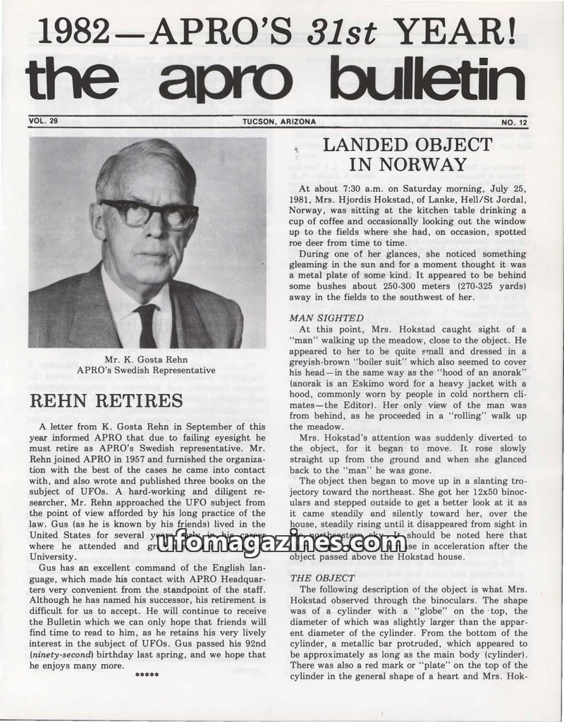 Cover of APRO Bulletin - 1981 12 00 - Vol 29 No 12