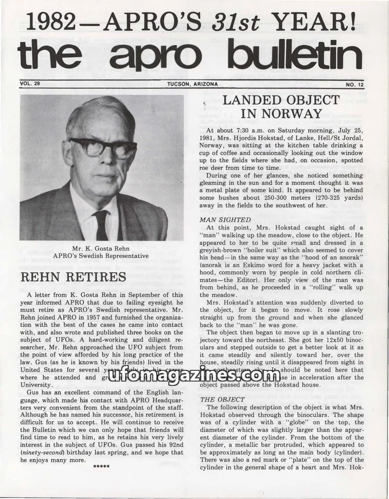Cover of AERIAL PHENOMENA RESEARCH ORGANIZATION, INC. issue 12: the apro bulletin