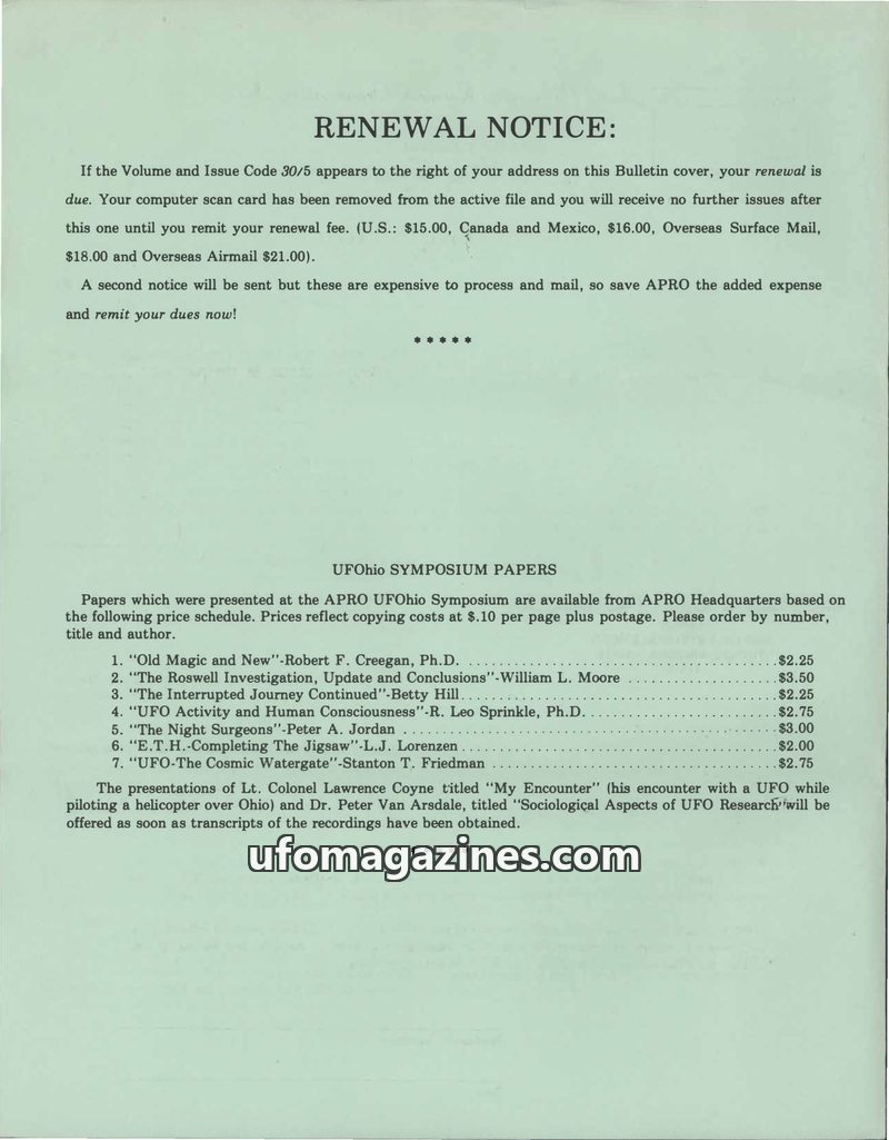 Cover of APRO Bulletin - 1982 03 00 - Vol 30 No 3