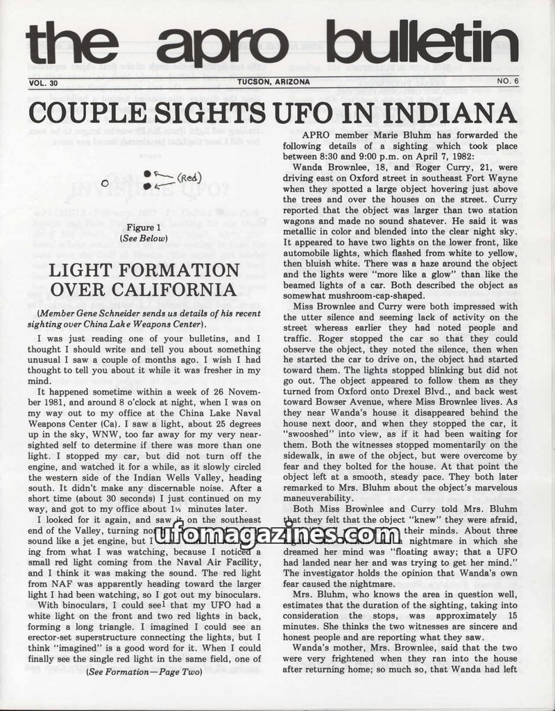 Cover of APRO Bulletin - 1982 06 00 - Vol 30 No 6