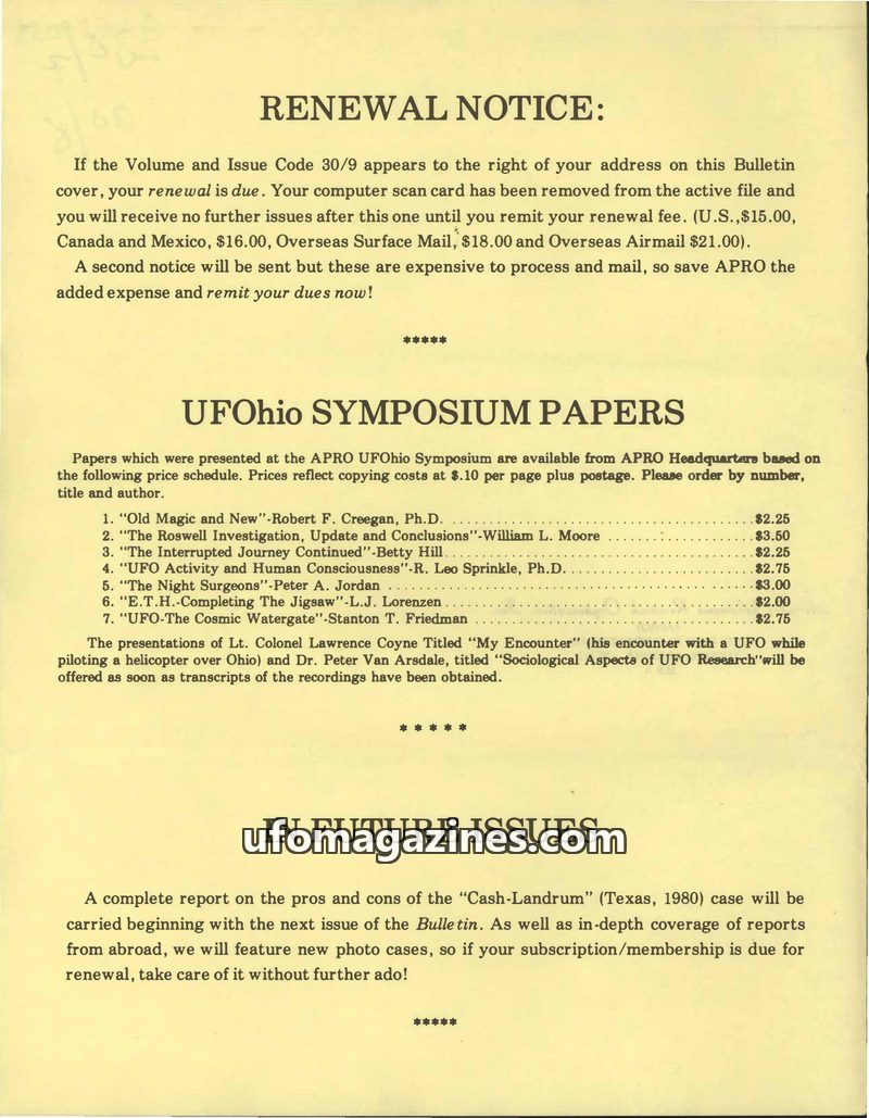 Cover of APRO Bulletin - 1982 07 00 - Vol 30 No 7