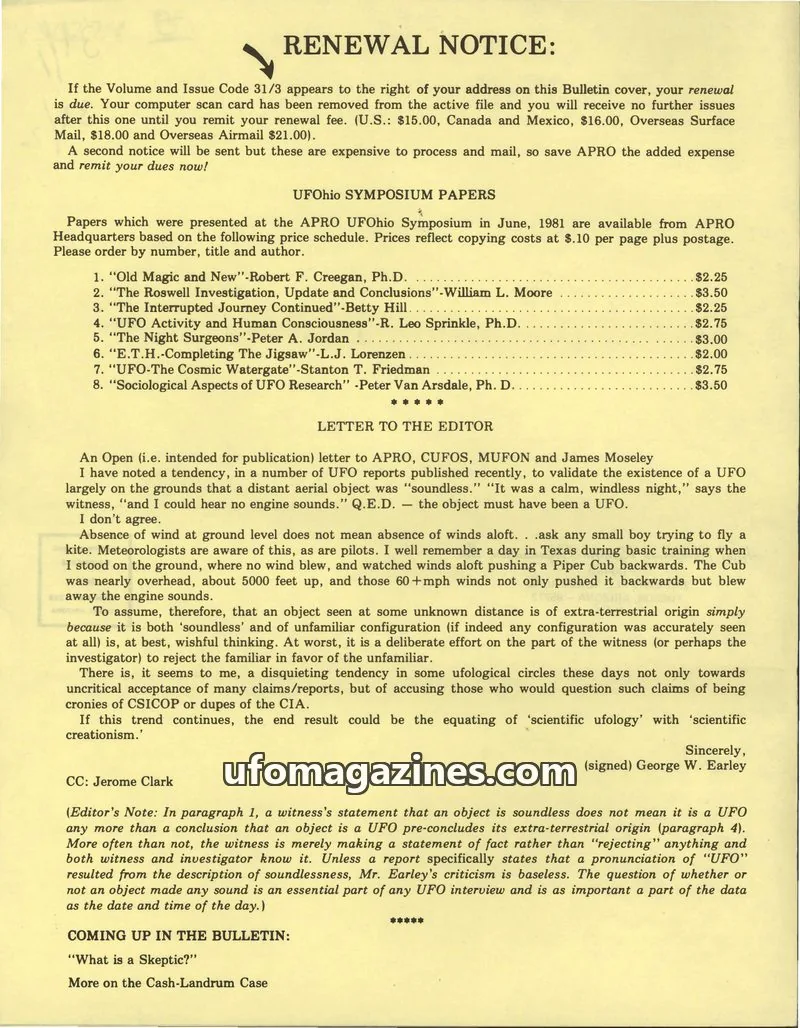 Cover of AERIAL PHENOMENA RESEARCH ORGANIZATION, INC. (APRO) issue 1: the apro bulletin