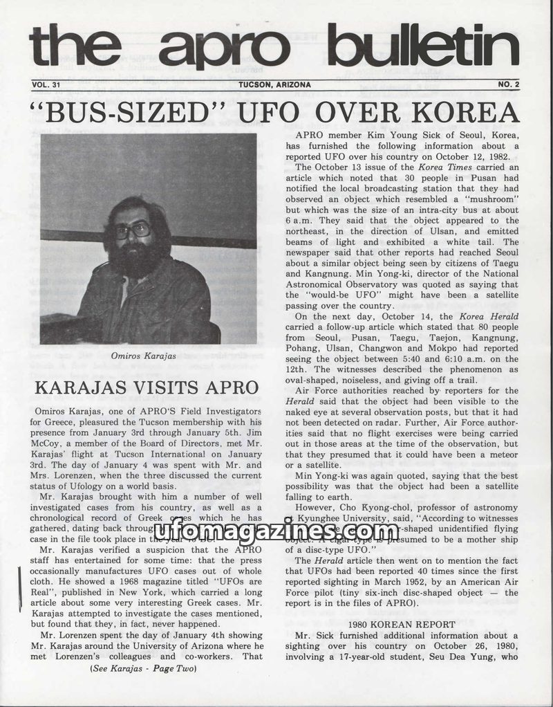 Cover of APRO Bulletin - 1983 01 00 - Vol 31 No 2