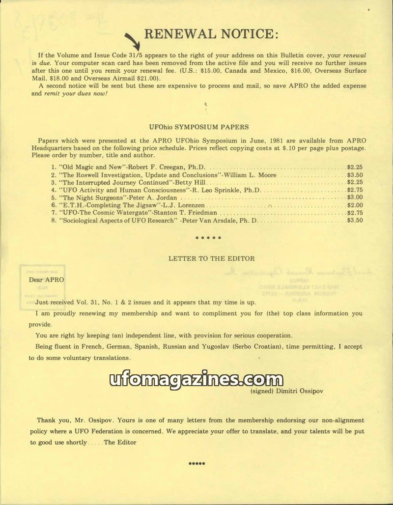 Cover of APRO Bulletin - 1983 03 00 - Vol 31 No 3