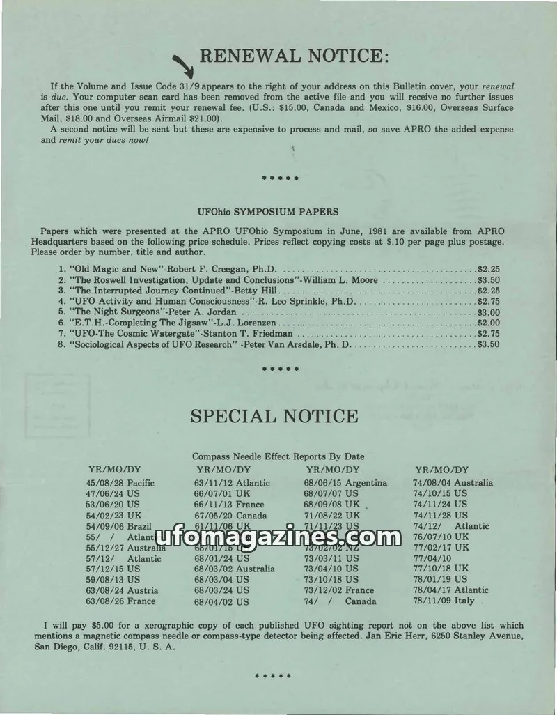 Cover of AERIAL PHENOMENA RESEARCH ORGANIZATION, INC. issue VOL. 31, NO. 7: the apro bulletin