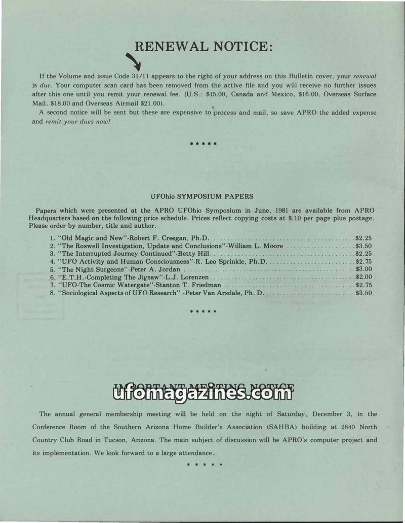 Cover of APRO Bulletin - 1983 11 00 - Vol 31 No 9