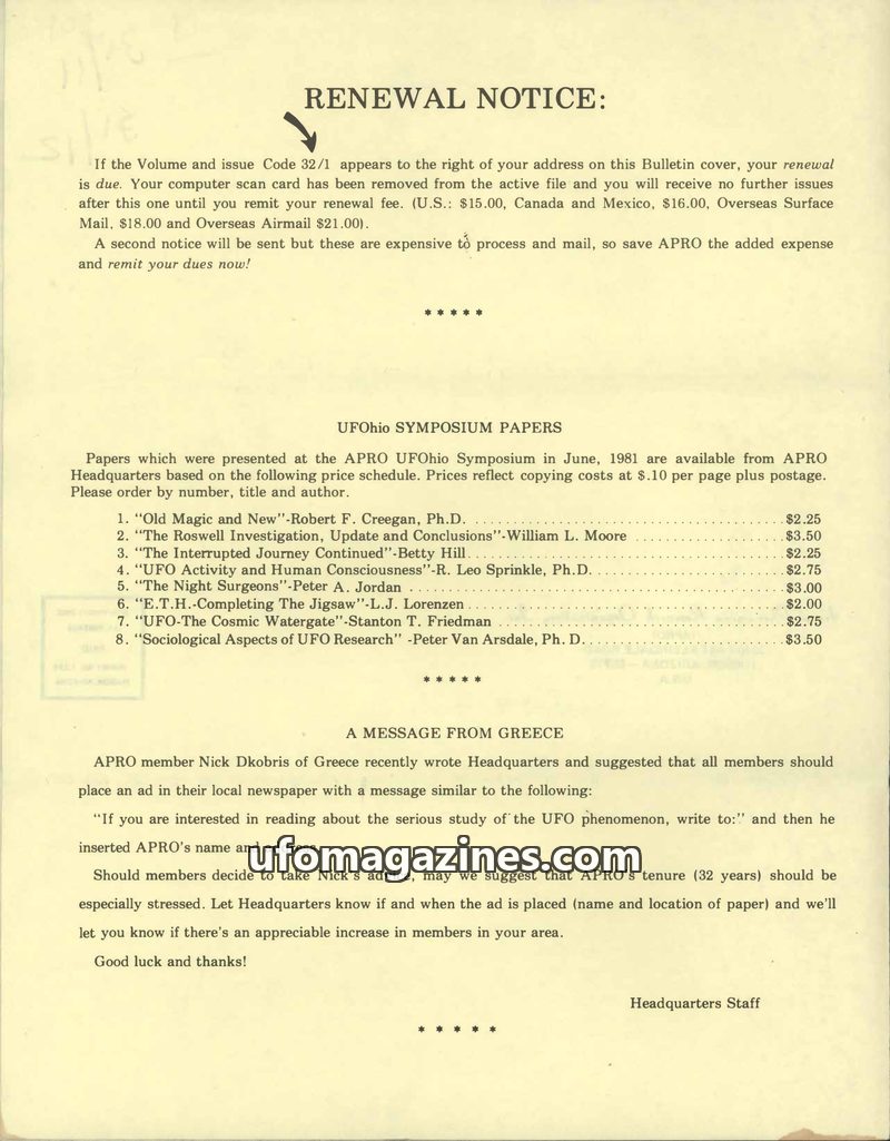 Cover of APRO Bulletin - 1984 01 00 - Vol 31 No 11