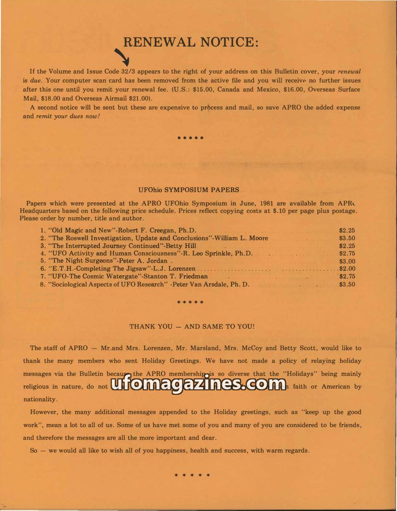 Cover of APRO Bulletin - 1984 03 00 - Vol 32 No 1