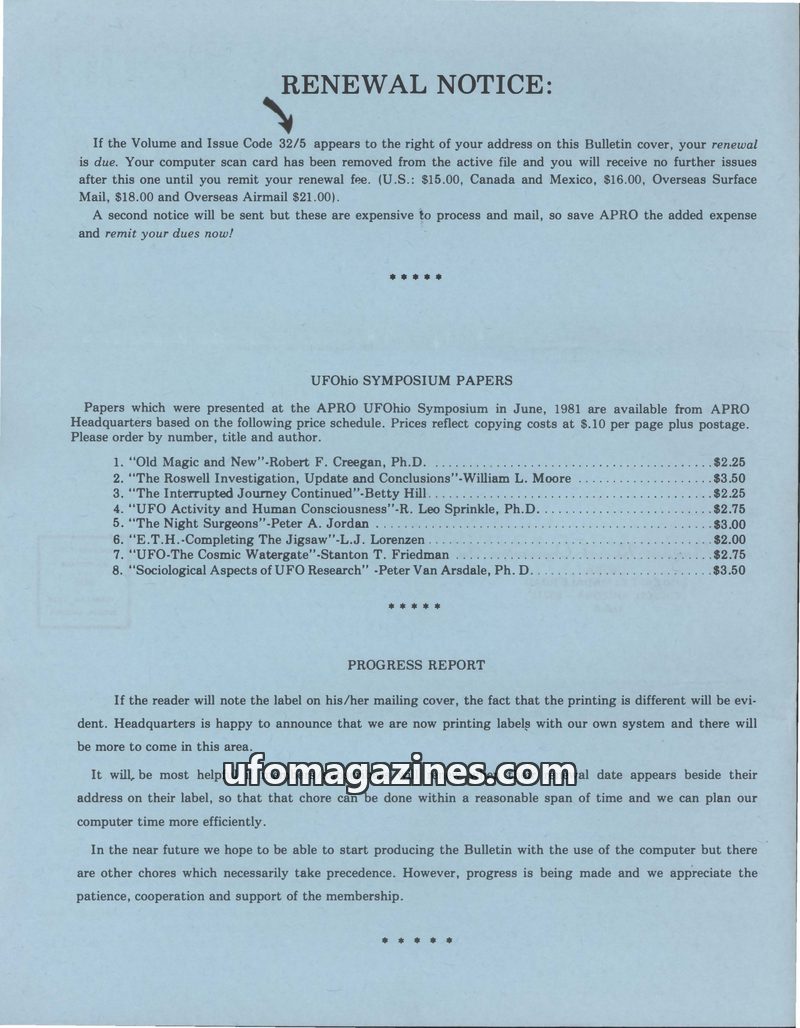 Cover of APRO Bulletin - 1984 05 00 - Vol 32 No 2