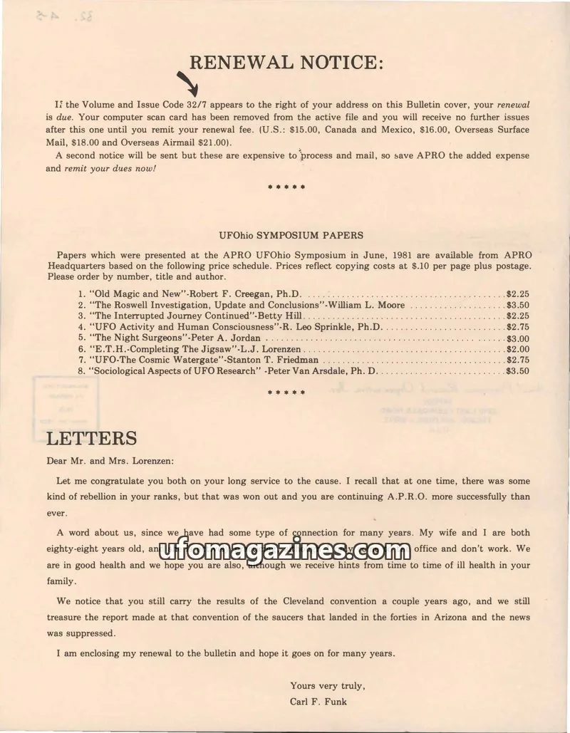 Cover of Aerial Phenomena Research Organization, Inc. issue NO. 4: the apro bulletin