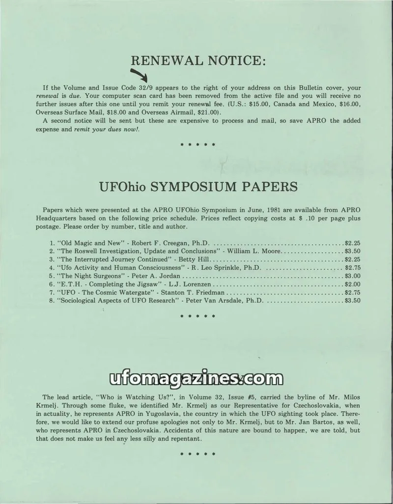 Cover of AERIAL PHENOMENA RESEARCH ORGANIZATION, INC. issue 6: THE A.P.R.O. BULLETIN