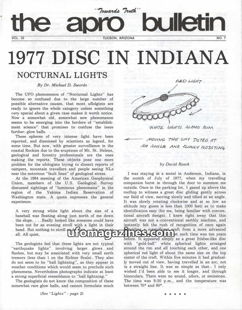 Cover of APRO Bulletin - 1984 09 00 - Vol 32 No 7