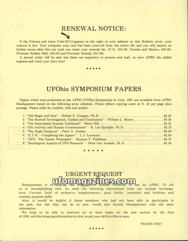 Cover of AERIAL PHENOMENA RESEARCH ORGANIZATION, INC. (APRO) issue VOL. 32. NO. 8: the apro bulletin