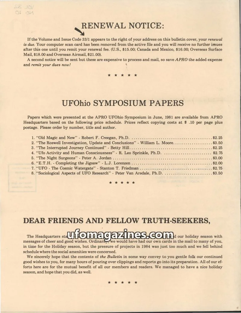 Cover of Aerial Phenomena Research Organization, Inc. (APRO) issue VOL. 32 NO. 10: The APRO Bulletin
