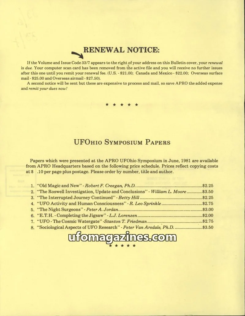 Cover of AERIAL PHENOMENA RESEARCH ORGANIZATION, INC. issue 6: the apro bulletin