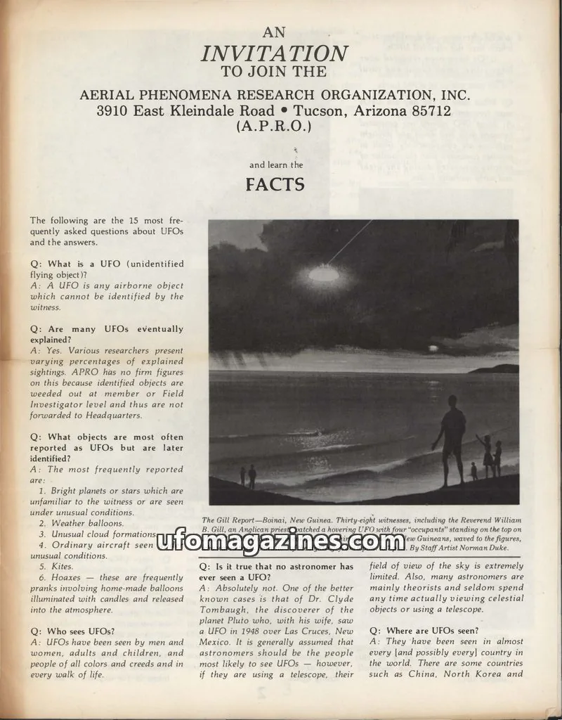Cover of Aerial Phenomena Research Organization, Inc. issue 4: AN INVITATION TO JOIN THE AERIAL PHENOMENA RESEARCH ORGANIZATION, INC.