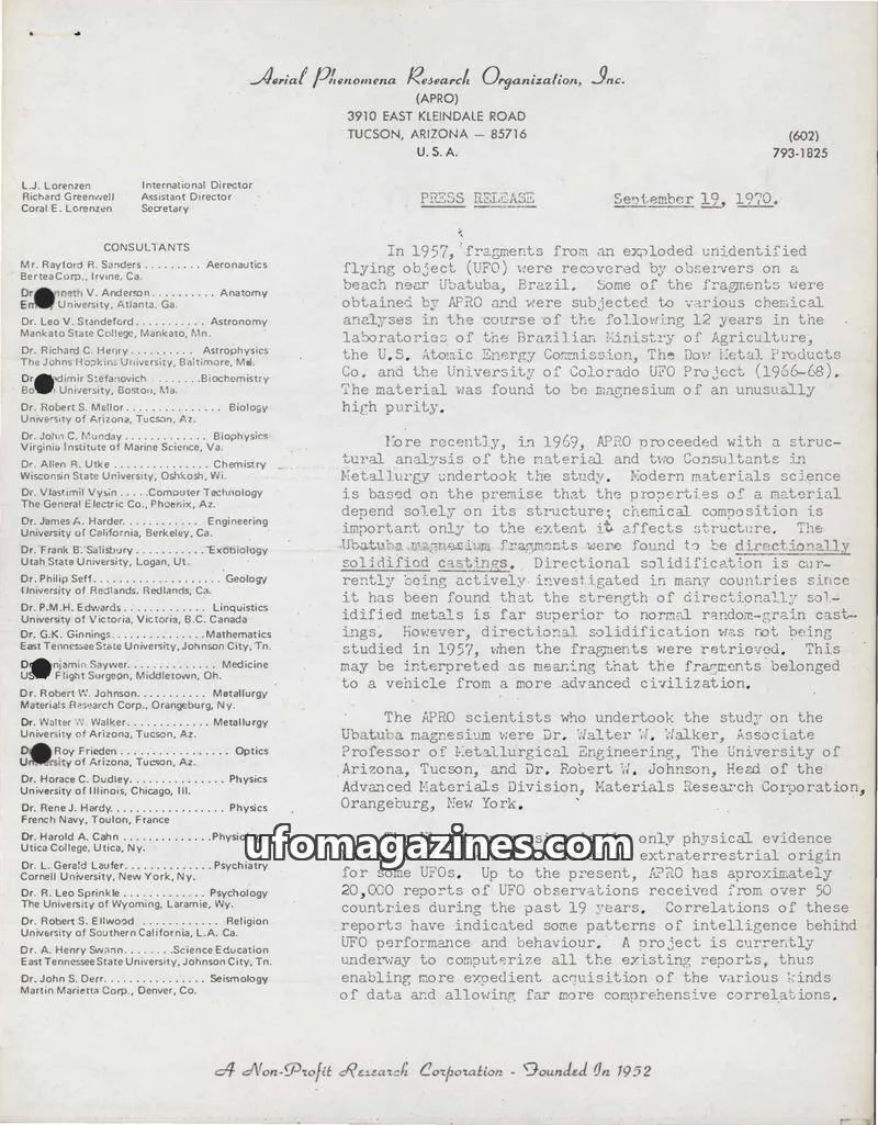 Cover of Aerial Phenomena Research Organization, Inc. (APRO) issue 2 of 2: Aerial Phenomena Research Organization, Inc.