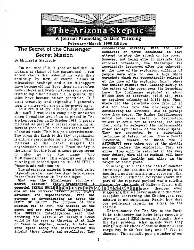 Cover of Arizona Skeptic issue February/March 1990 Edition: The Arizona Skeptic