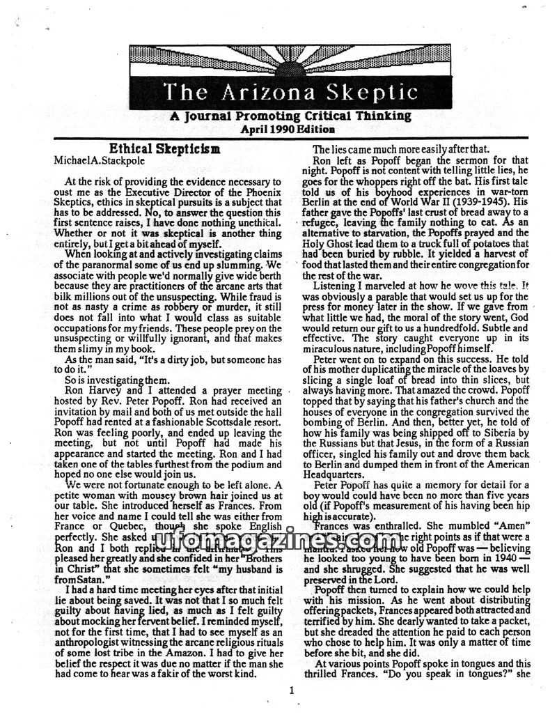 Cover of Arizona Skeptic issue April 1990 Edition: The Arizona Skeptic
