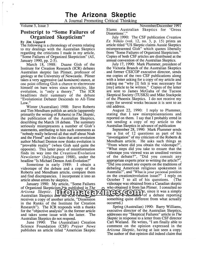 Cover of Arizona Skeptic issue Volume 5, Issue 3: The Arizona Skeptic