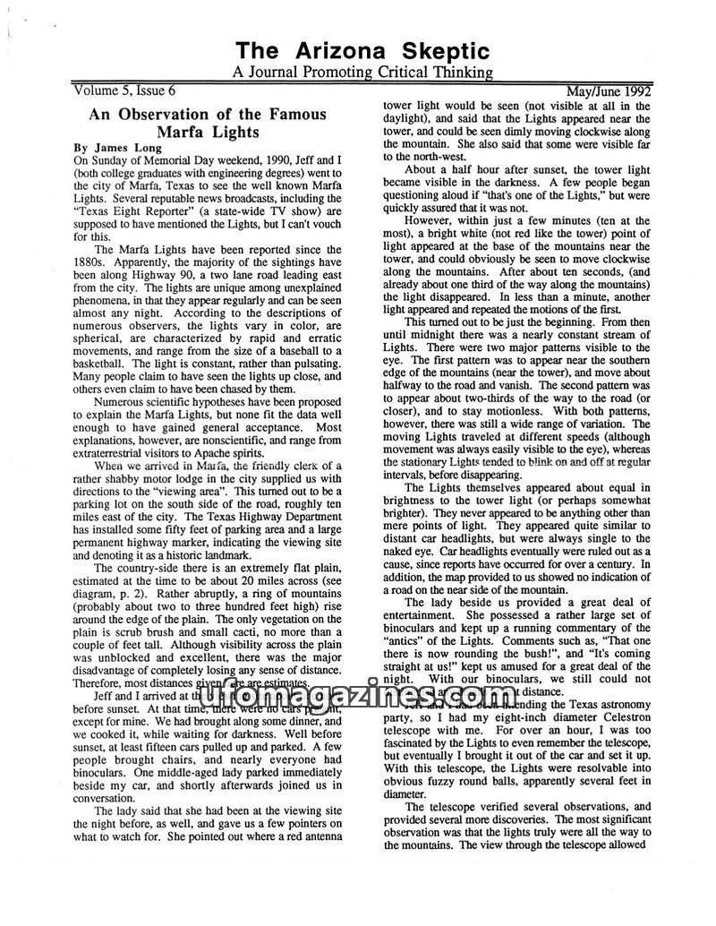Cover of Arizona Skeptic issue Volume 5, Issue 6: The Arizona Skeptic