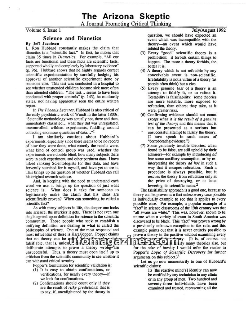 Cover of Phoenix Skeptics and Tucson Skeptical Society issue Volume 6, Issue 1: The Arizona Skeptic
