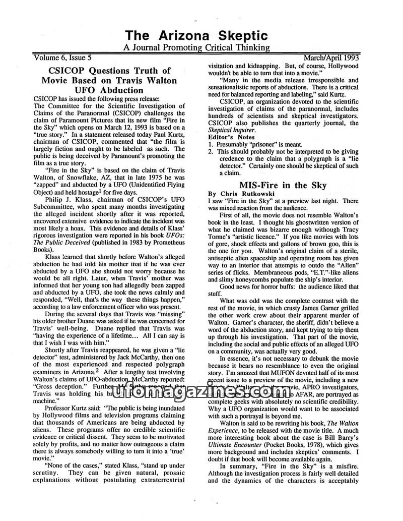 Cover of Arizona Skeptic issue 5: The Arizona Skeptic