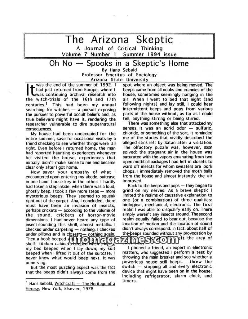 Cover of Arizona Skeptic issue Volume 7 Number 1: The Arizona Skeptic