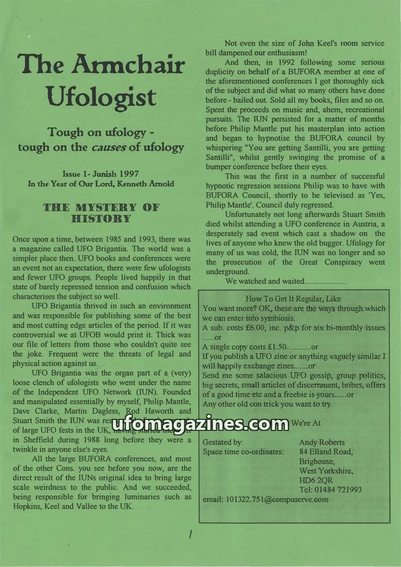 Cover of Armchair Ufologist, The issue 1: The Armchair Ufologist