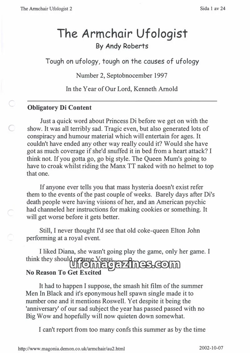 Cover of Armchair Ufologist, The issue 2: The Armchair Ufologist