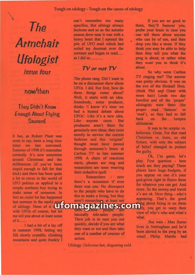 Cover of Armchair Ufologist, The issue issue four: The Armchair Ufologist