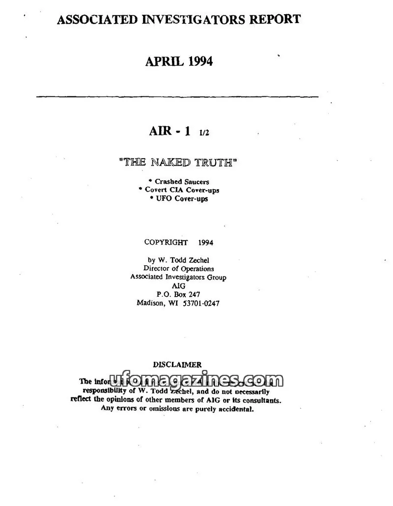 Cover of Associated Investigators Group issue AIR - 1 1/2: ASSOCIATED INVESTIGATORS REPORT