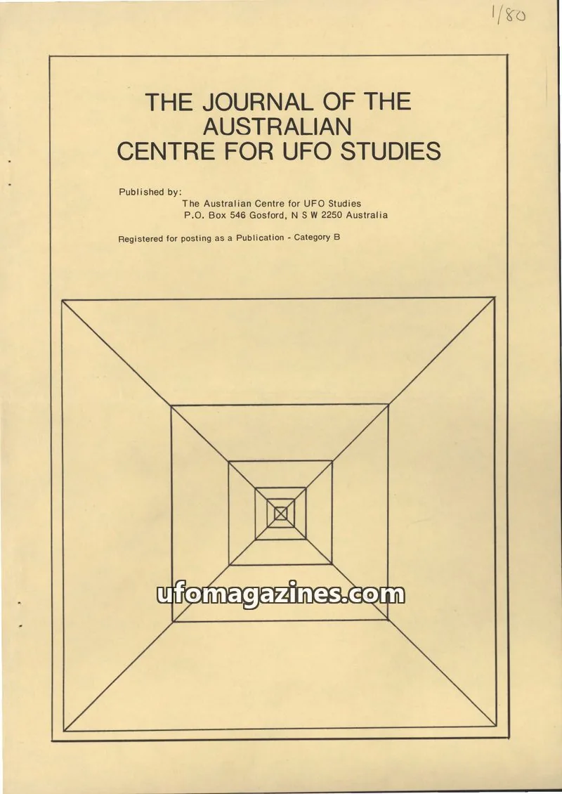 Cover of Australian CUFOS Journal issue 1: THE JOURNAL OF THE AUSTRALIAN CENTRE FOR UFO STUDIES