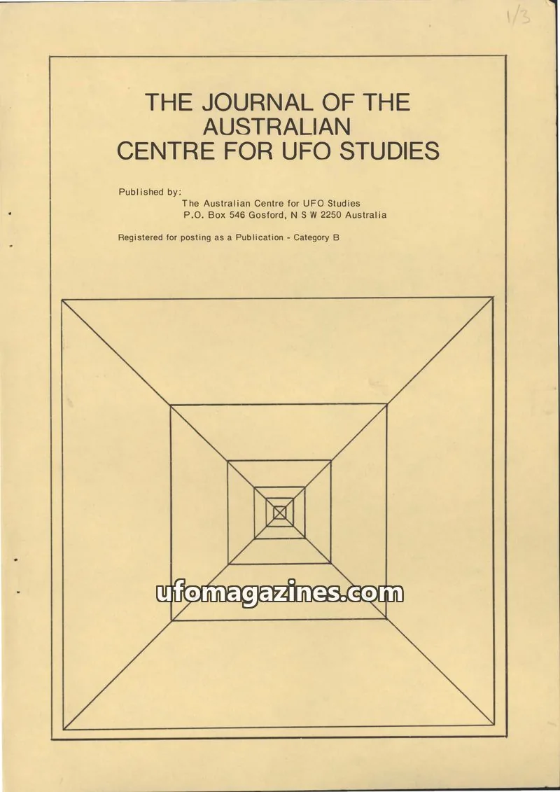 Cover of Australian CUFOS Journal issue Volume 1, Number 3: THE JOURNAL OF THE AUSTRALIAN CENTRE FOR UFO STUDIES