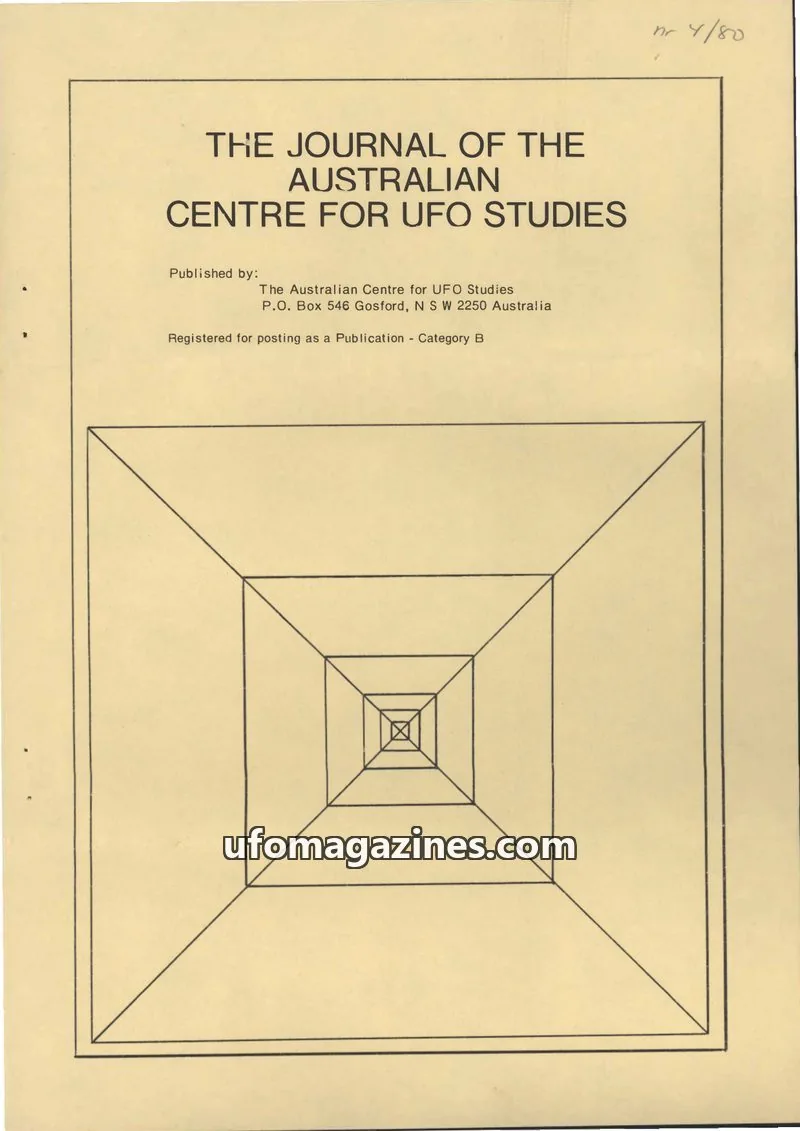 Cover of Australian CUFOS Journal issue 4: THE JOURNAL OF THE AUSTRALIAN CENTRE FOR UFO STUDIES