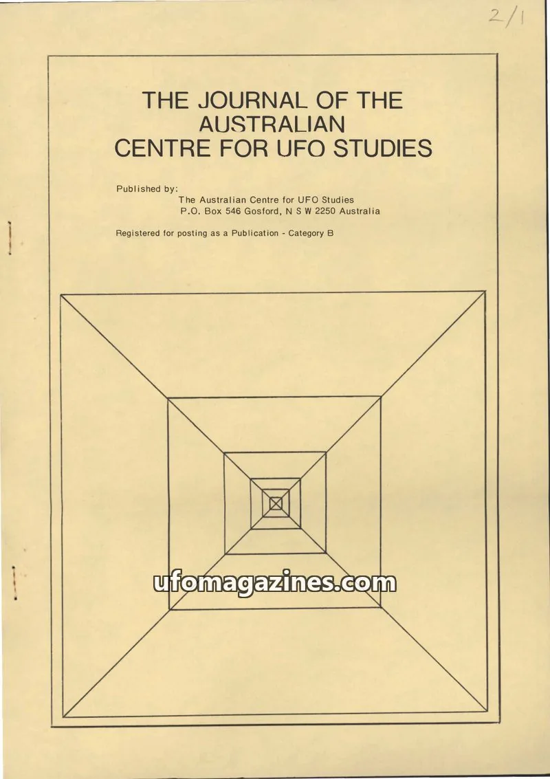 Cover of Australian CUFOS Journal issue Volume 2. Number 1.: THE JOURNAL OF THE AUSTRALIAN CENTRE FOR UFO STUDIES