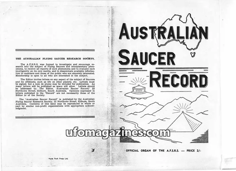 Cover of Australian Flying Saucer Research Society issue Vol. 2. No. 2.: AUSTRALIAN SAUCER RECORD