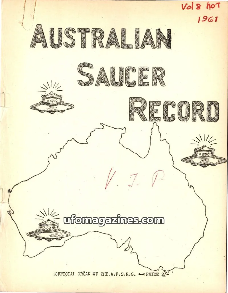 Cover of The Australian Flying Saucer Research Society issue 1: AUSTRALIAN SAUCER RECORD