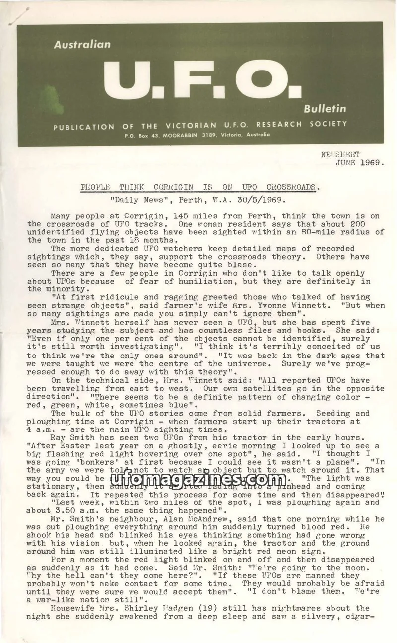 Cover of VICTORIAN U.F.O. RESEARCH SOCIETY issue NEWSHEET: U.F.O. Bulletin