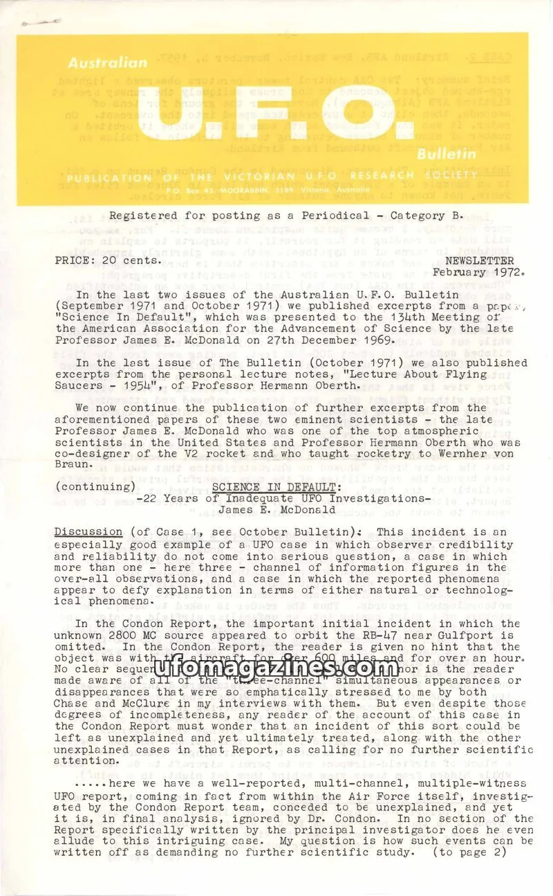 Cover of VICTORIAN U.F.O. RESEARCH SOCIETY issue NEWSLETTER: U.F.O. Bulletin