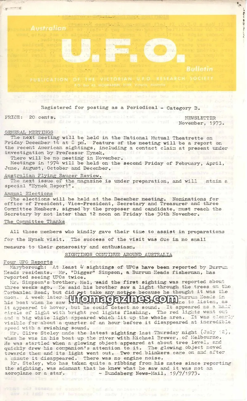Cover of Victorian U.F.O. Research Society issue Newsletter: U.F.O. Bulletin
