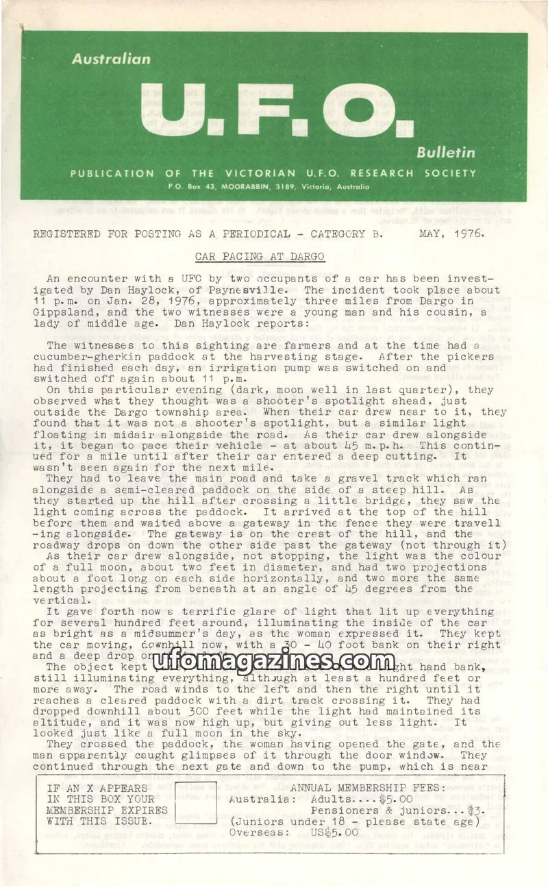 Cover of THE VICTORIAN U.F.O. RESEARCH SOCIETY issue May: U.F.O. Bulletin