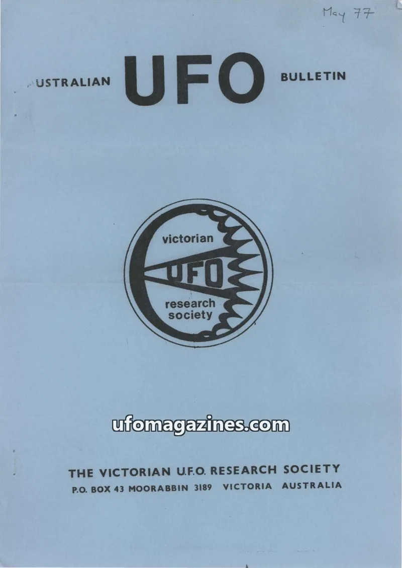 Cover of THE VICTORIAN U.F.O. RESEARCH SOCIETY issue May 1977: AUSTRALIAN UFO BULLETIN