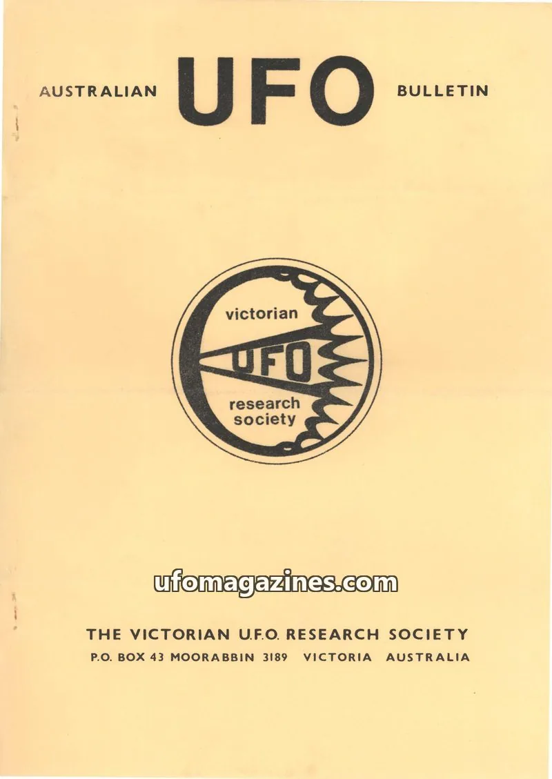 Cover of THE VICTORIAN U.F.O. RESEARCH SOCIETY issue AUGUST, 1977: AUSTRALIAN UFO BULLETIN