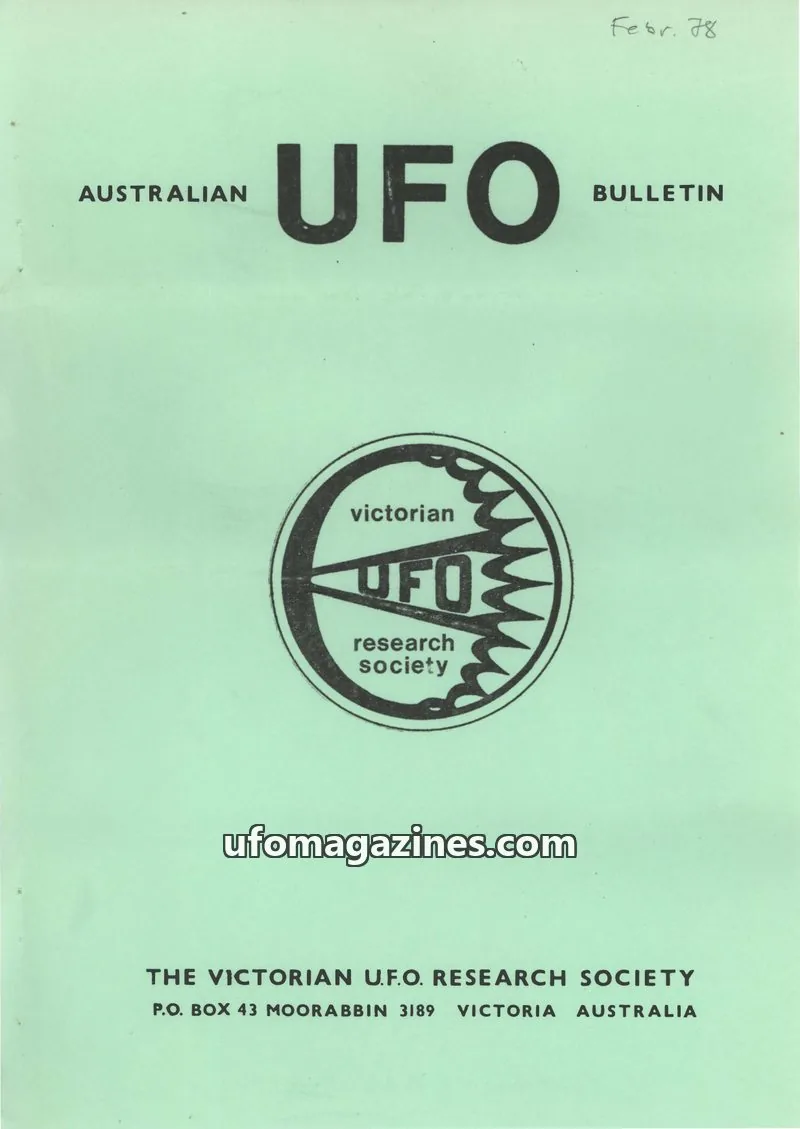 Cover of THE VICTORIAN U.F.O. RESEARCH SOCIETY issue FEBRUARY, 1978: AUSTRALIAN UFO BULLETIN