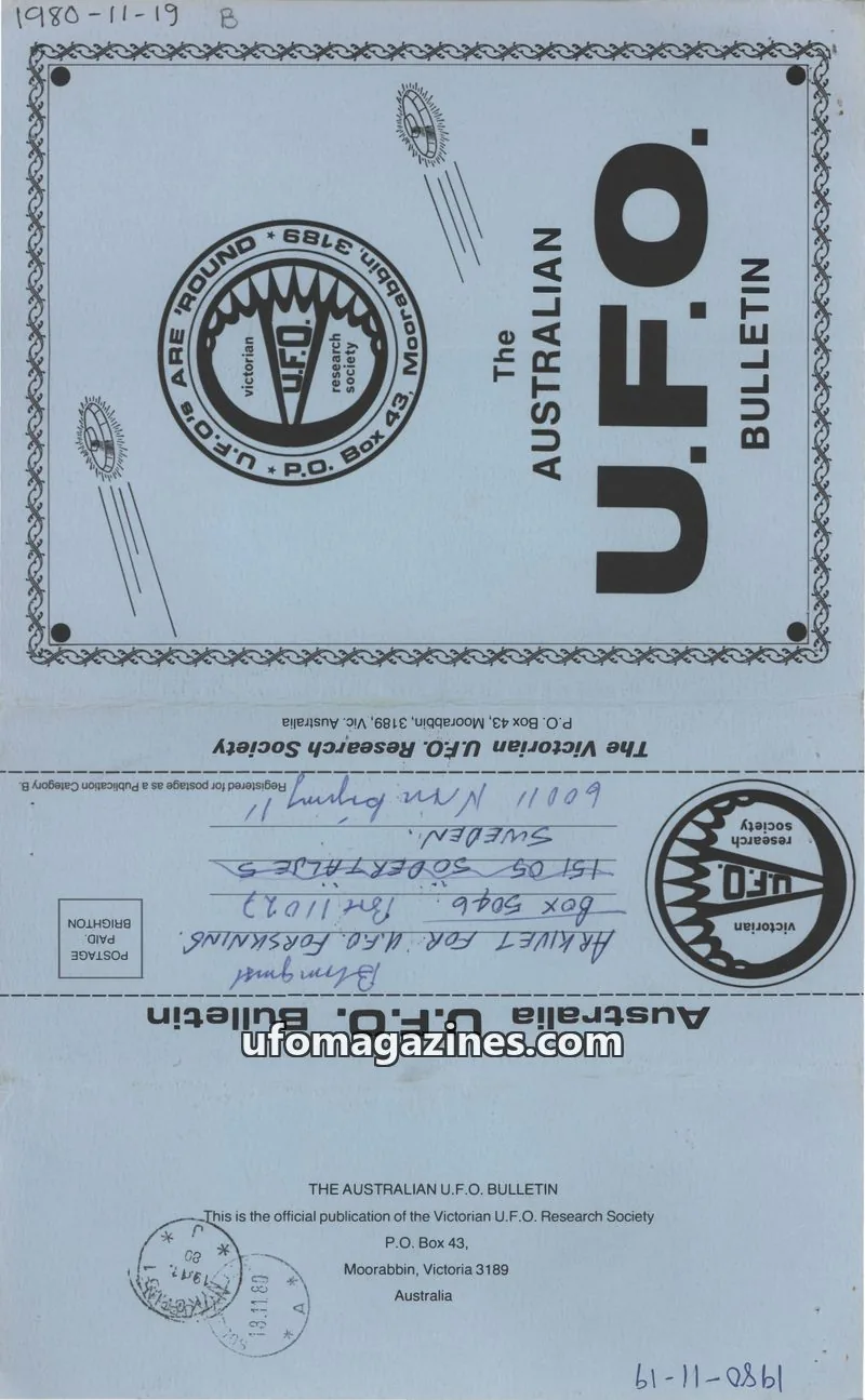 Cover of The Victorian U.F.O. Research Society issue September 1980 Edition: The Australian U.F.O. Bulletin