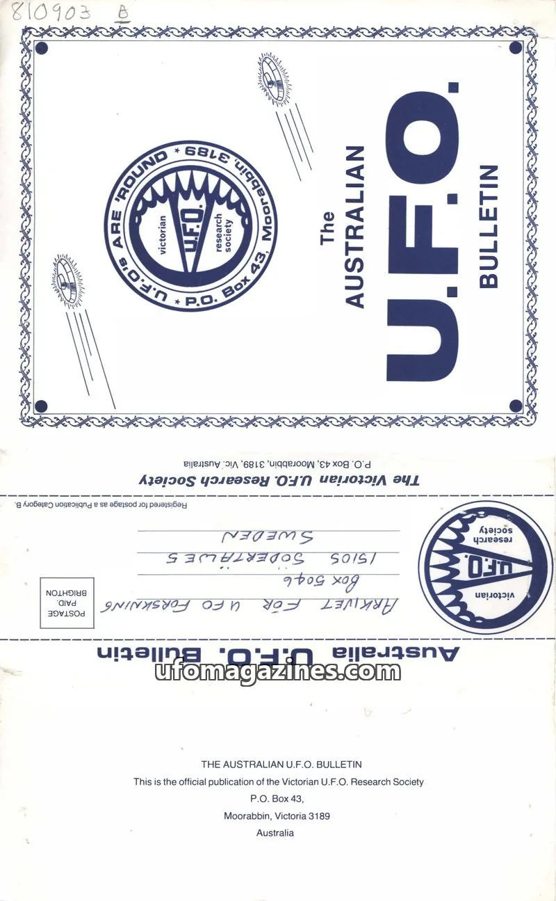 Cover of The Victorian U.F.O. Research Society issue JUNE, 1981.: THE AUSTRALIAN U.F.O. BULLETIN