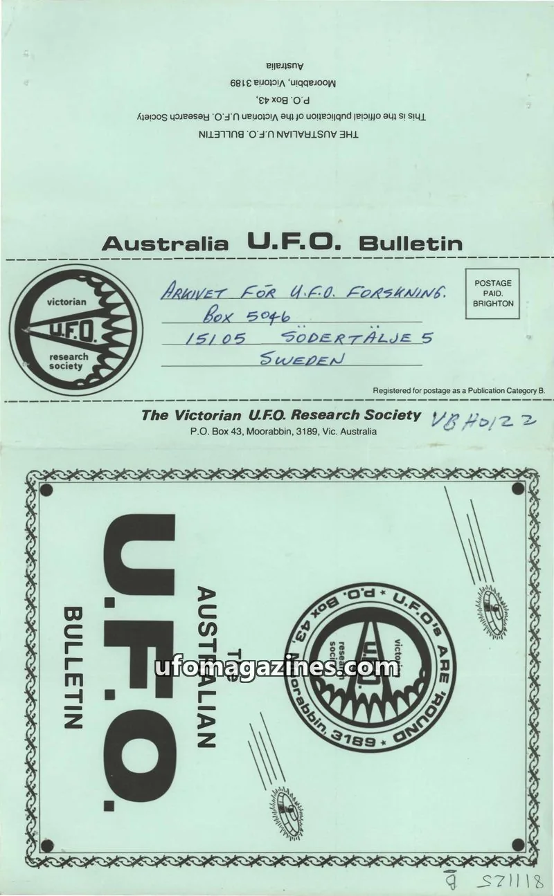 Cover of The Victorian U.F.O. Research Society issue SEPTEMBER 1981 EDITION: THE AUSTRALIAN U.F.O. BULLETIN