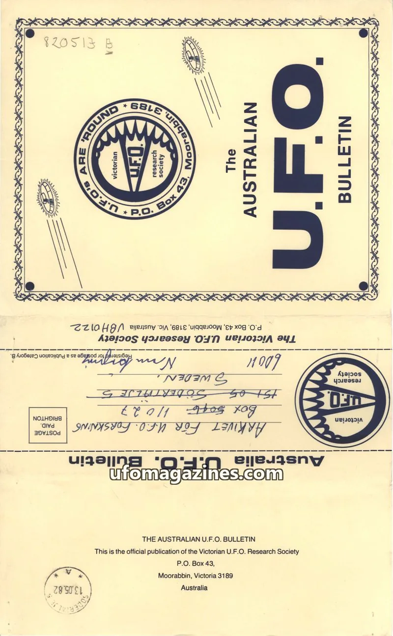 Cover of Victorian U.F.O. Research Society issue March 1982: THE AUSTRALIAN U.F.O. BULLETIN